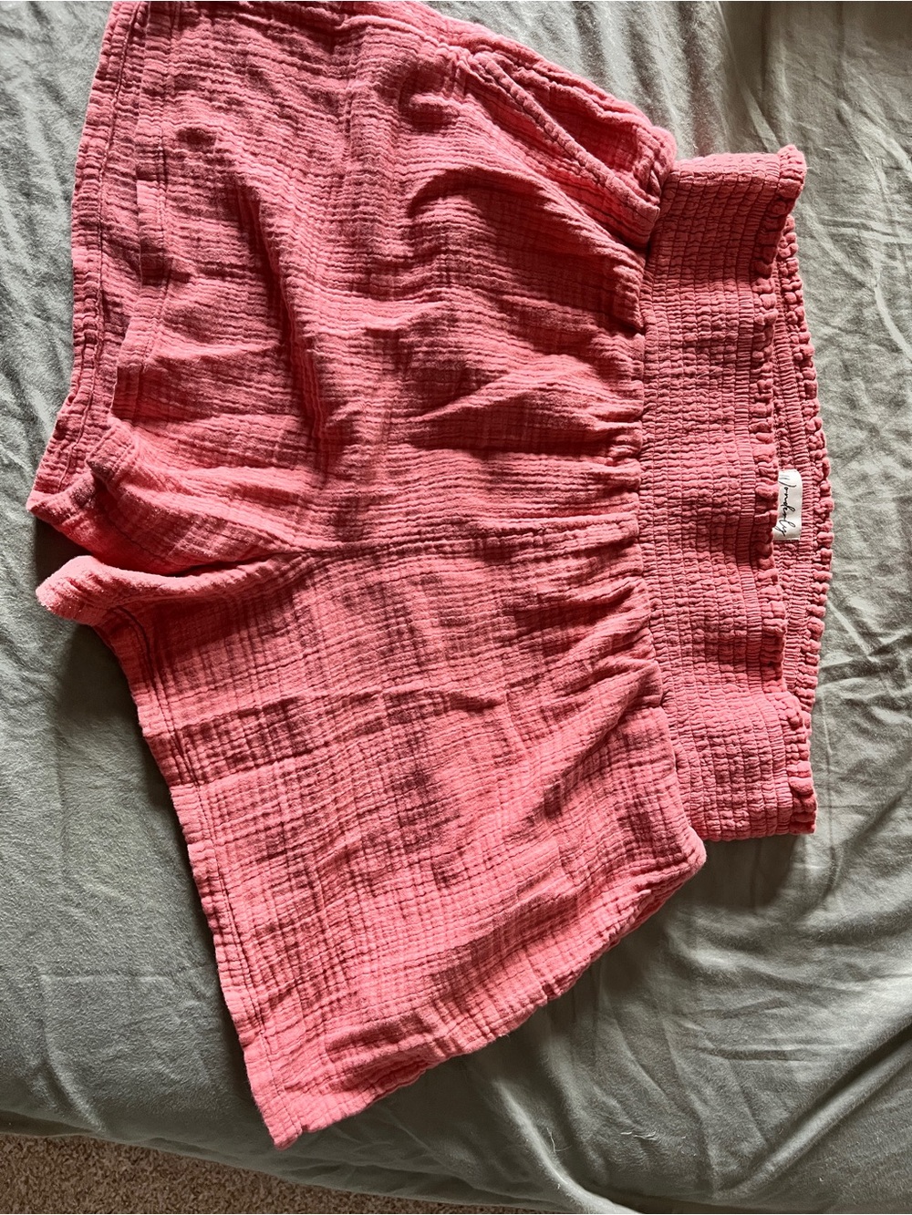 Wonderly Rose Pink Smocked Waist Shorts size L Muslin Fabric